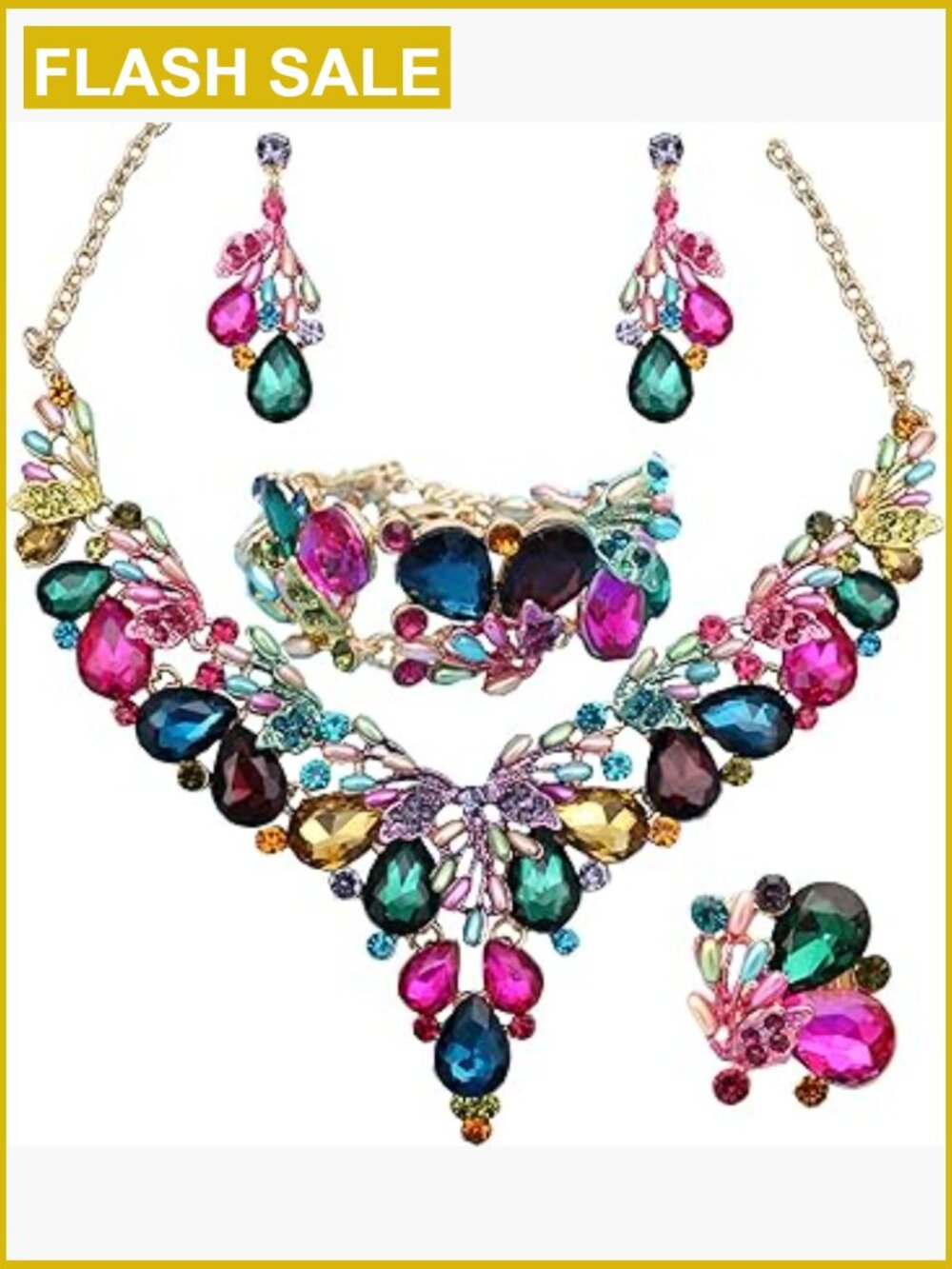 Luxury Jewelry Set 4-Piece Necklace Earrings Bracelet Ring Rhinestone Pearl